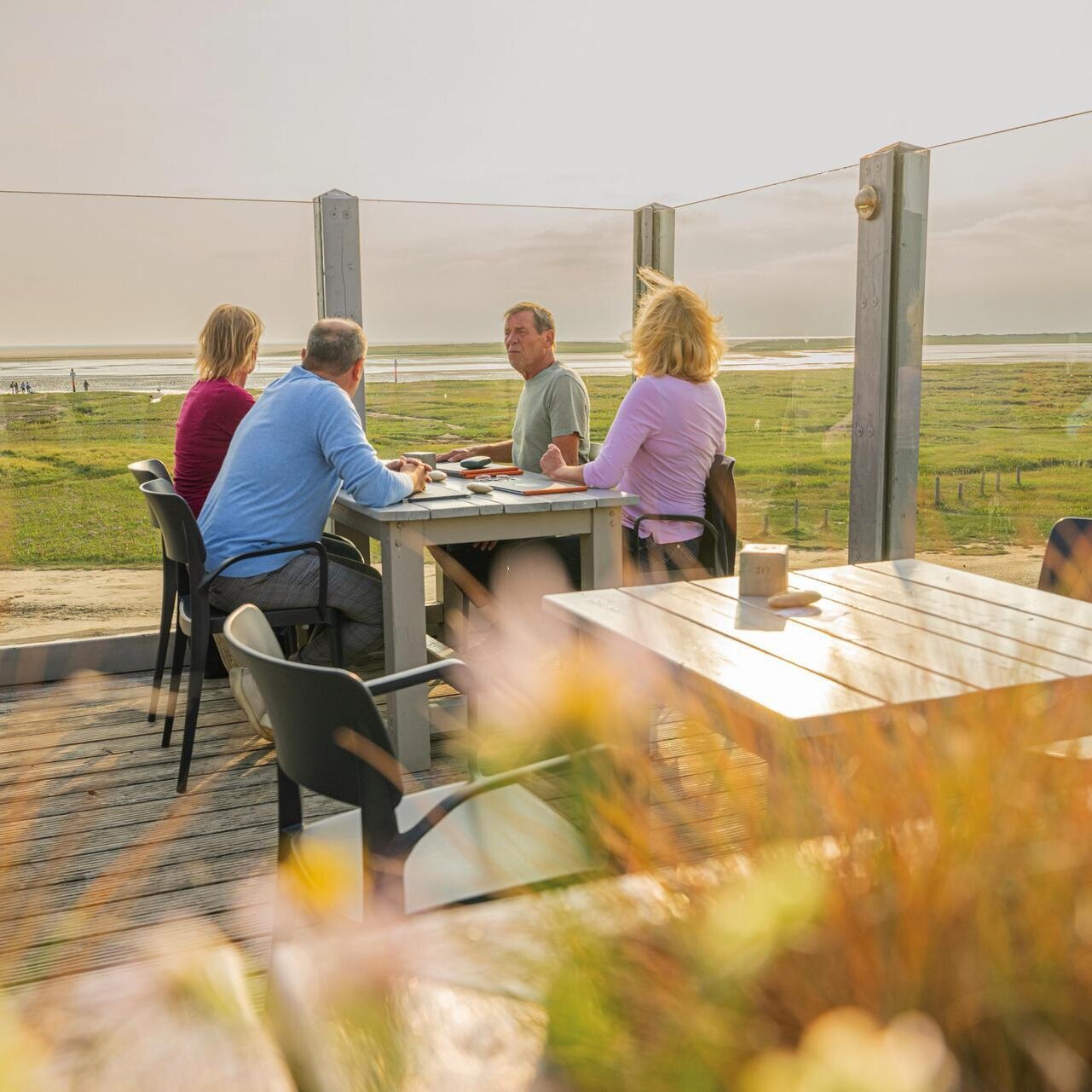 Ausblick vom Pfahlbaurestaurant am Südstrand