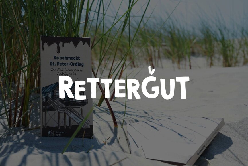 RETTERGUT Logo mit der Schokolade im Hintergrund
