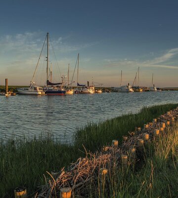 Schiffe im Hafen im Tümlauer Koog