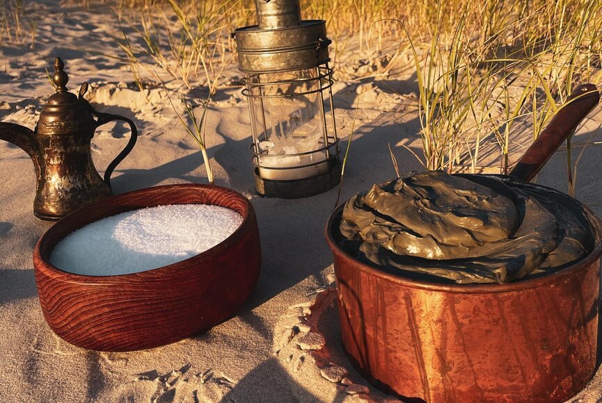 Schlick und Salz in Holzschalen