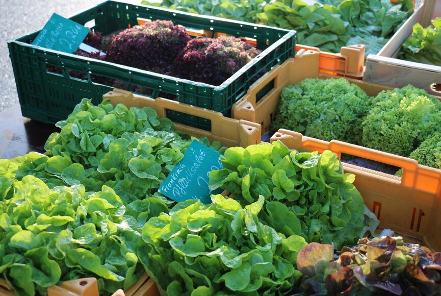 frisches Gemüse auf einem Stand beim Wochenmarkt