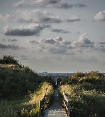 Strandübergang mit Holzsteg zwischen Dünen