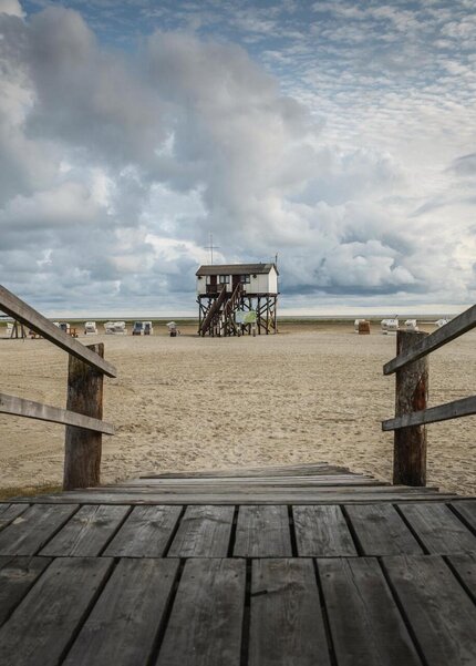 View from the beach chair platform toward the stilt house